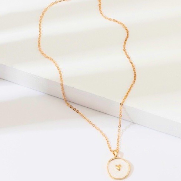 New! White Enamel Inlaid Heart Necklace. - Picture 2 of 6